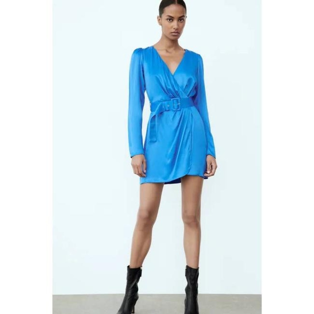 Zara Blue Satin Wrap dress